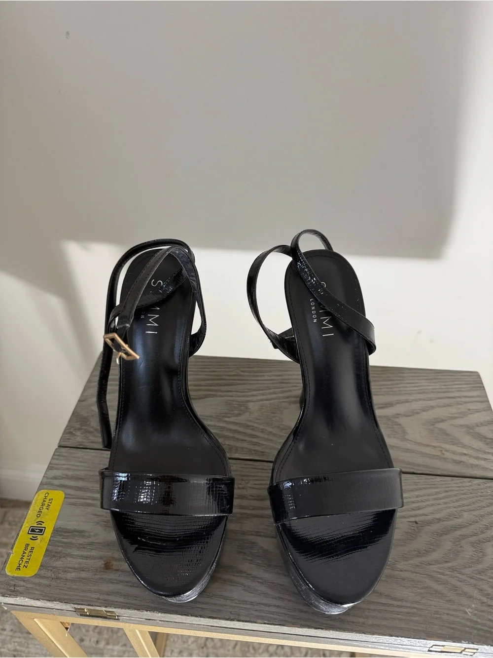 Women's Black Platform Strappy Heels with Ankle Buckle